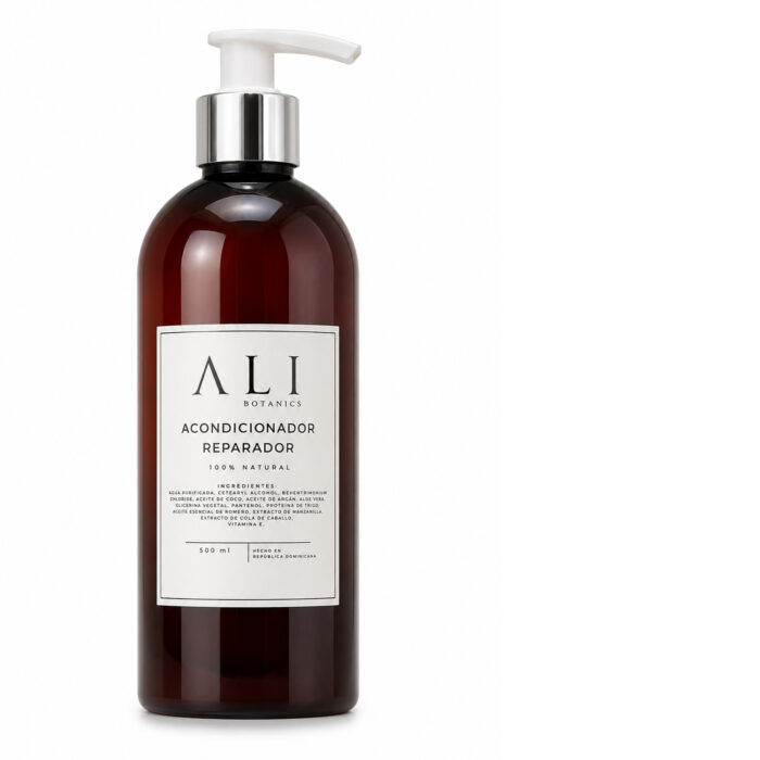 Acondicionador reparador natural con ingredientes de origen vegetal que ayuda a nutrir, reparar y fortalecer el cabello dañado.