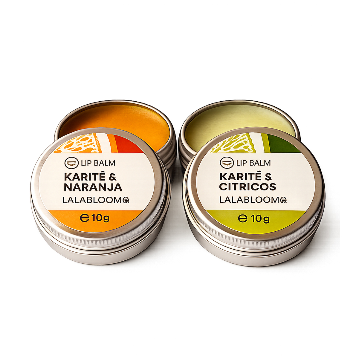 Bálsamo labial natural de 10 g disponible en las variedades Karité & Naranja y Karité & Cítricos para hidratar, nutrir y proteger los labios.