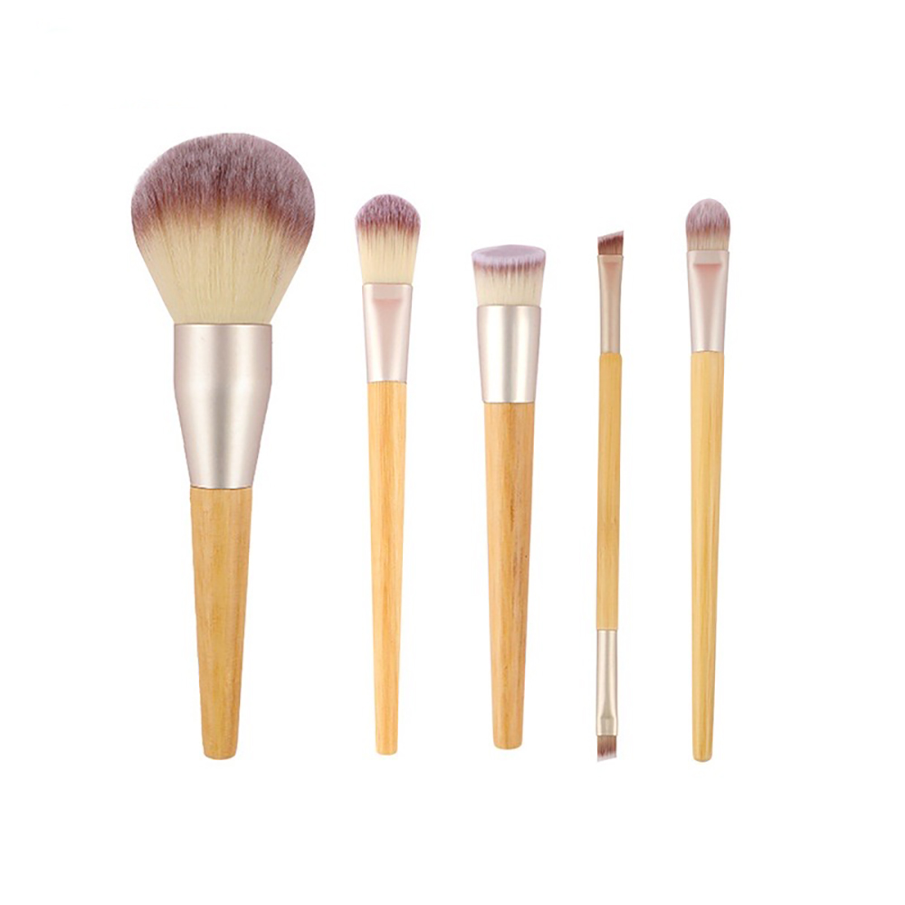 Kit de brochas de maquillaje de bambú con funda de tela para aplicación natural