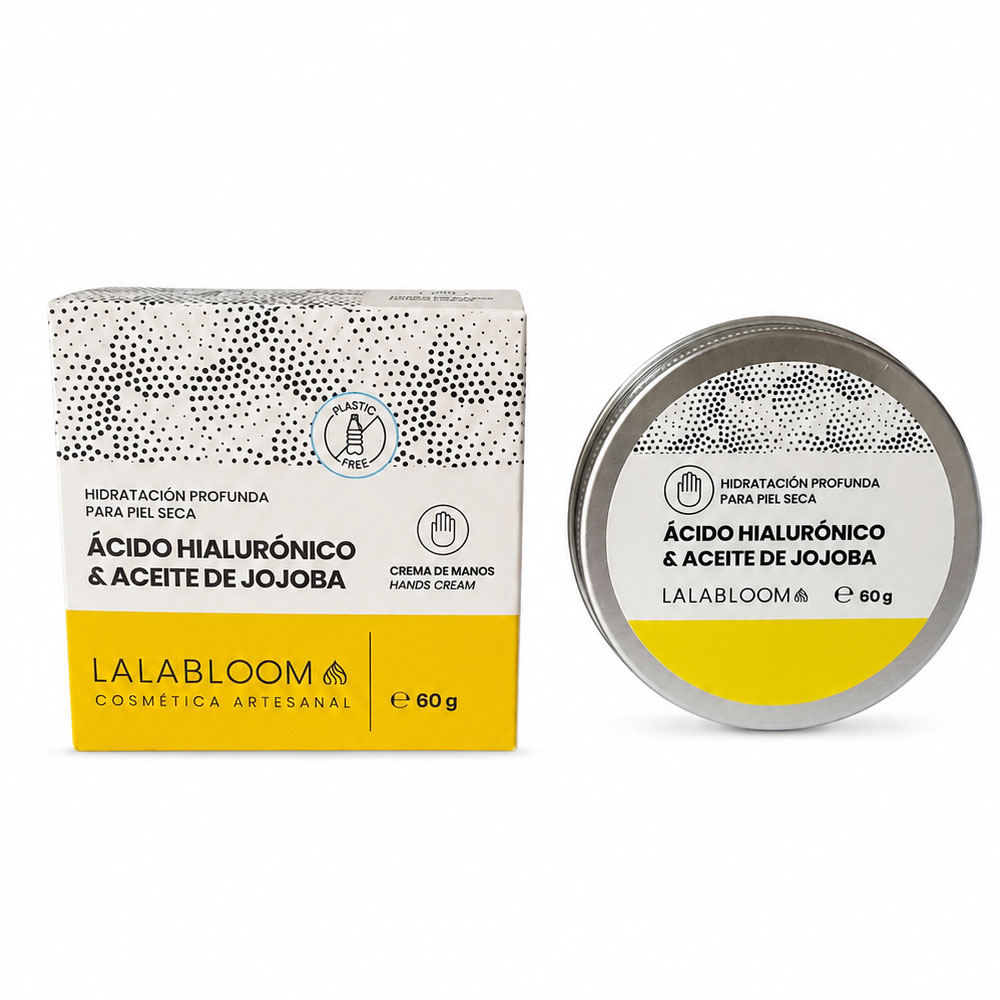 Crema de manos con ácido hialurónico y aceite de jojoba Crema de manos con ácido hialurónico y aceite de jojoba para hidratar, suavizar y proteger la piel de las manos.