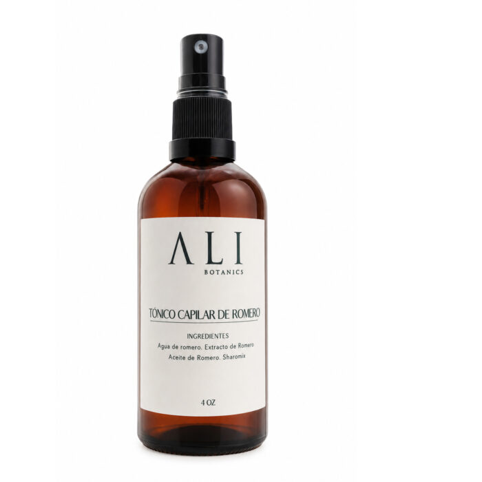 Tónico capilar de romero natural que ayuda a fortalecer el cabello y estimular el crecimiento capilar.