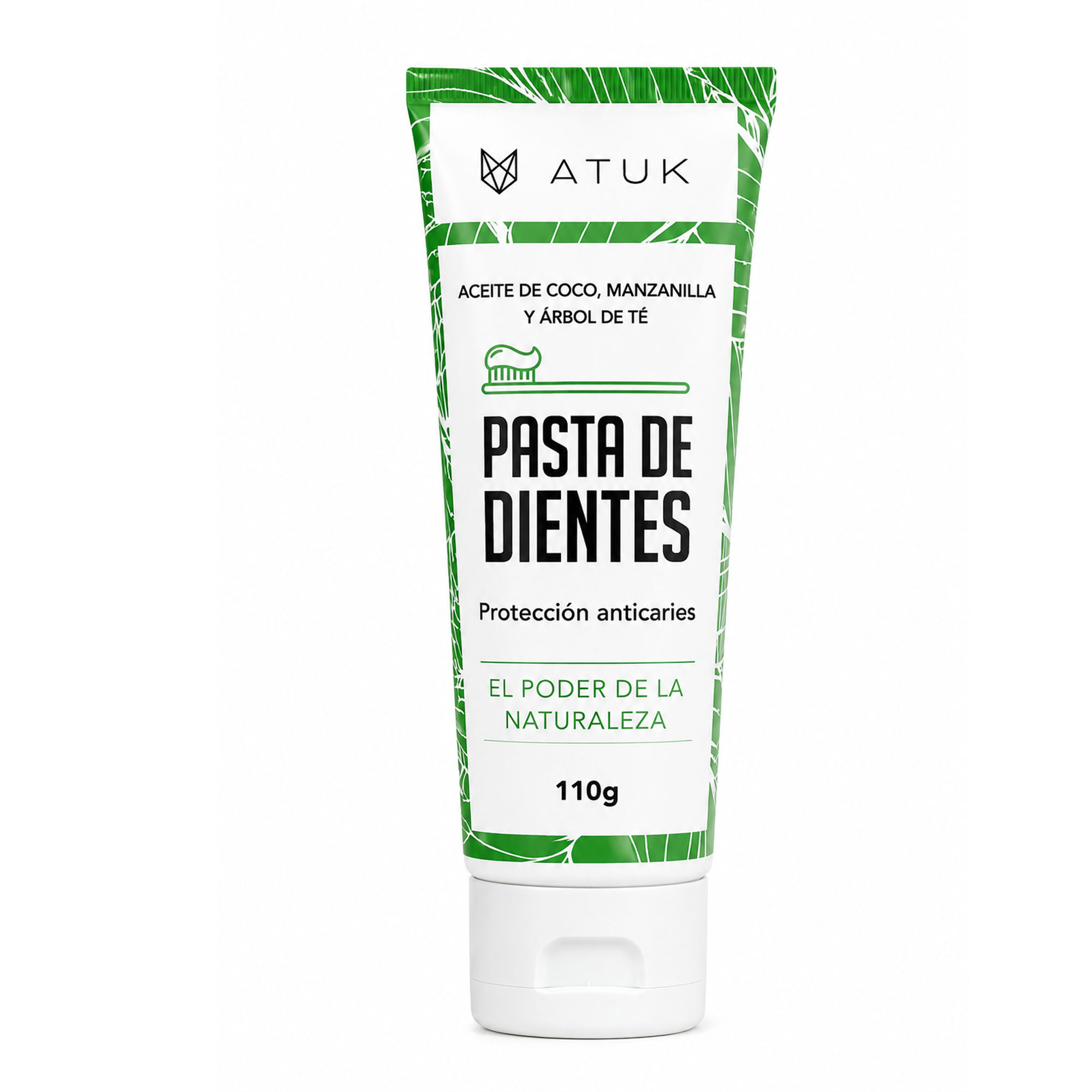 Pasta de dientes natural de manzanilla con aceite de coco y árbol de té, acción antibacterial y antiplaca.
